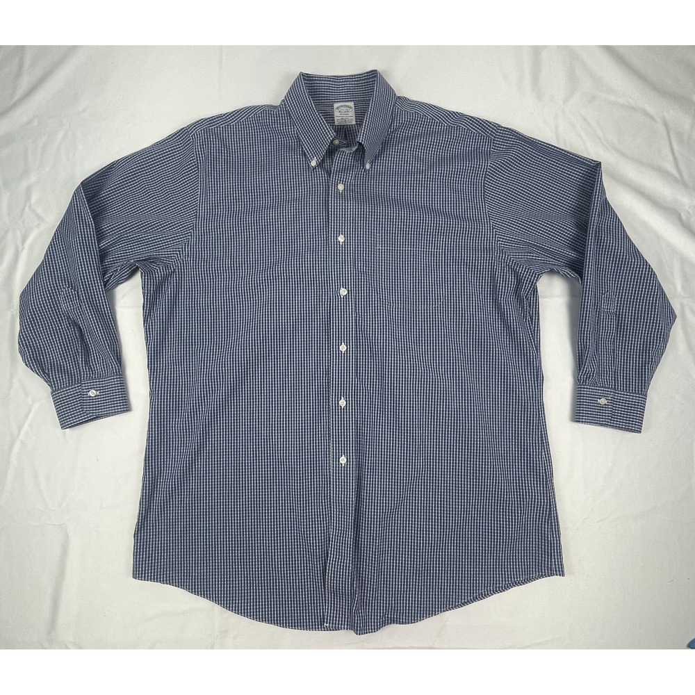 BROOKS BROTHERS REGENT SHIRT MENS 17.5 33 BLUE CHECK NON IRON SUPIMA COTTON STRE